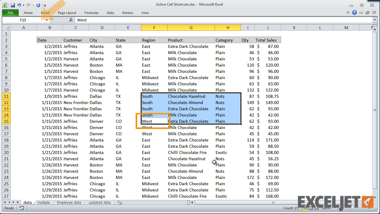 Excel tutorial Shortcuts to move the active cell
